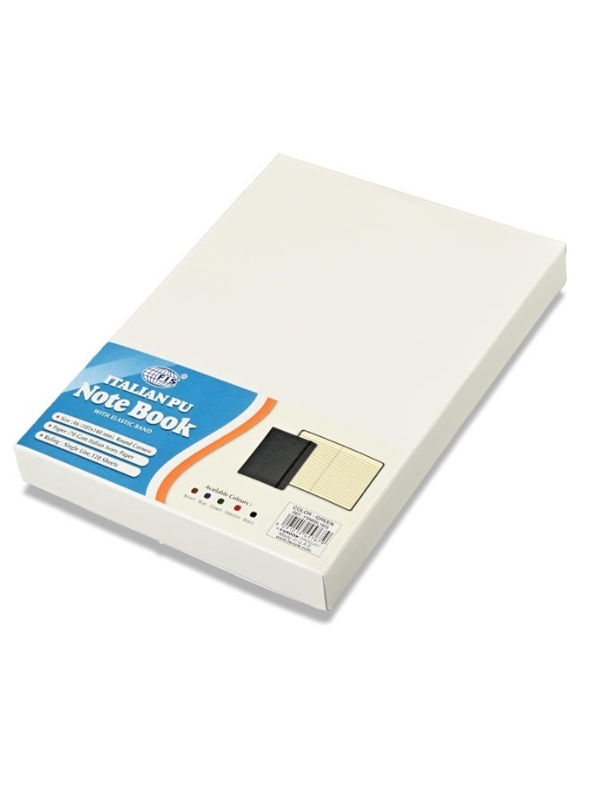 FIS® Hard Cover Notebook, Italian PU Materials, A6 Size(105x148mm),240 Pages, Single Line Ruling, Round Corners with Elastic Band Closure,70gsm Italian Ivory Paper,1 Piece,Green Cover Color-FSNBSL1603 - Image 2